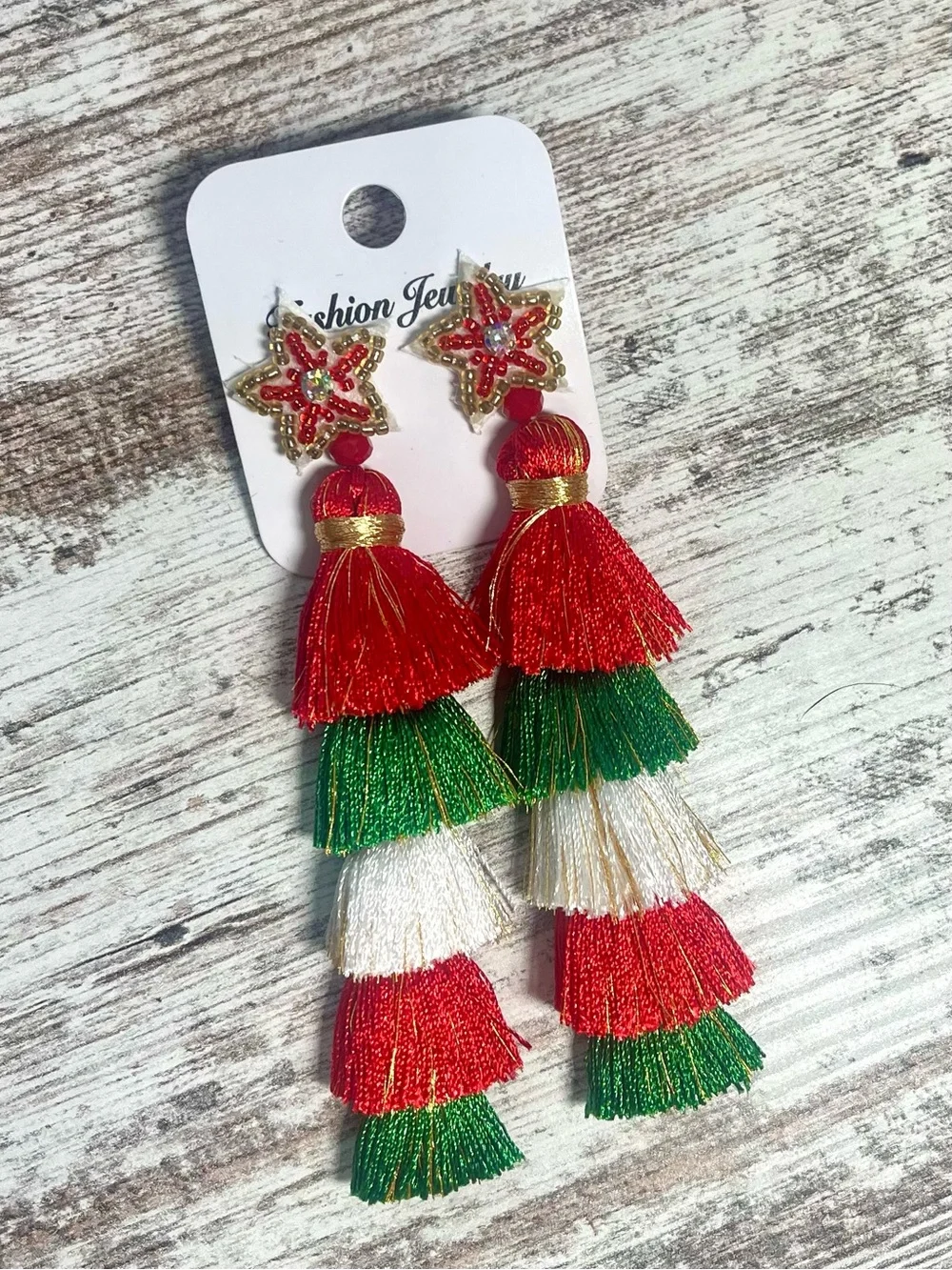 Tassel Fringe Christmas Tree Beaded Dangle Earrings